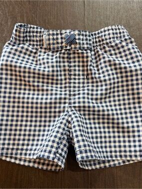 RuggedButts Navy Blue and White Gingham Swim Trunks Sz 3T